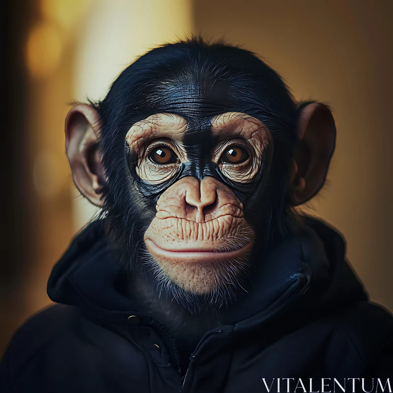 AI ART Chimpanzee Close-Up in Dark Jacket