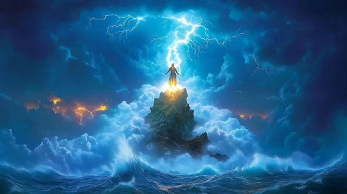 Enchanted Lightning and Ocean Storm Scene