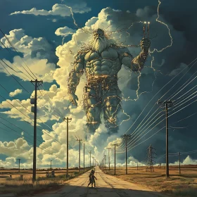 Colossal Figure Amidst Storm Clouds