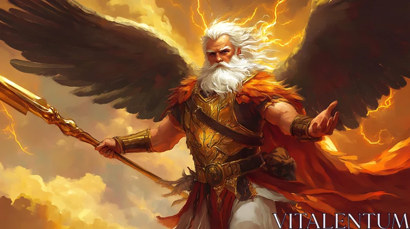 Divine Mythological Figure with Lightning Spear AI Image