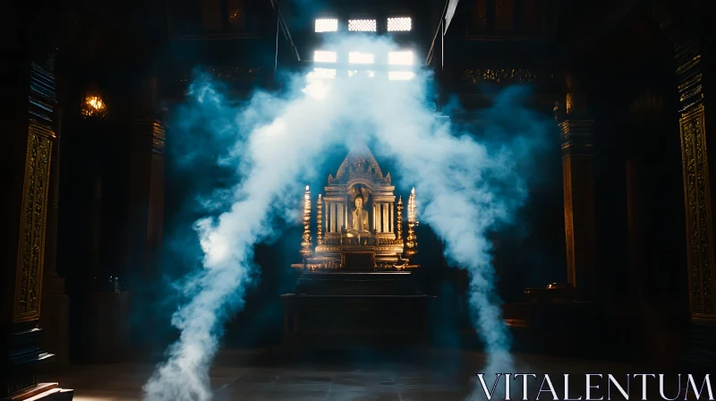 AI ART Ancient Temple Bathed in Light and Smoke