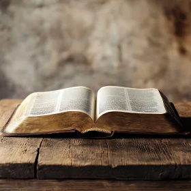 Old Bible Displayed on Wooden Surface