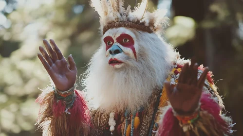 Person in Vibrant Tribal Attire with Face Paint