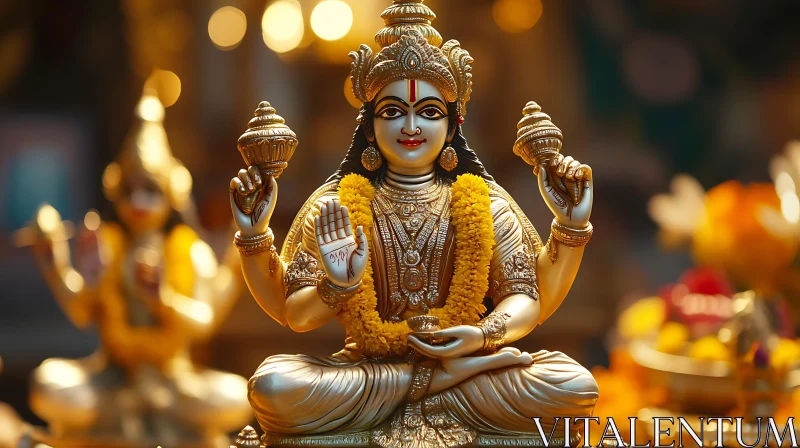 Golden Hindu Idol with Intricate Details AI Image