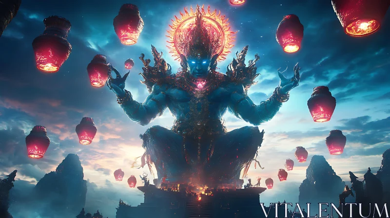 Astral Deity Amidst Floating Lanterns AI Image