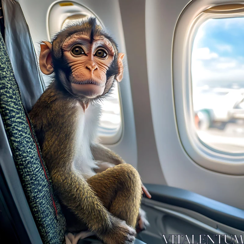 Curious Monkey Seated on Airplane AI Image