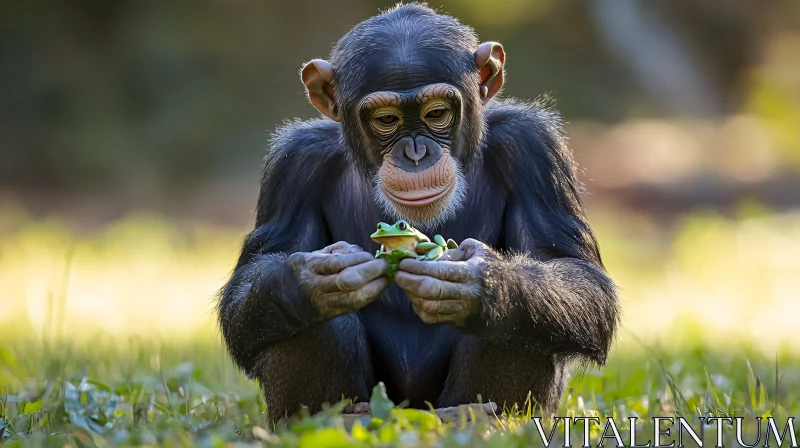 AI ART Intermediate Interaction Between Chimpanzee and Frog