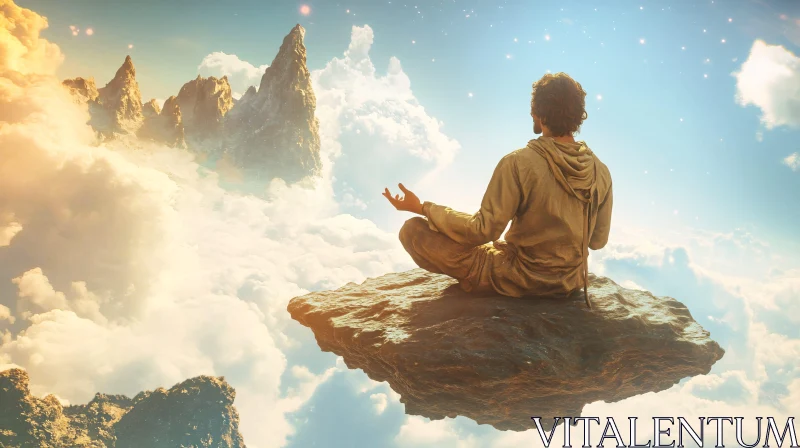 Floating Meditation Over Clouds AI Image