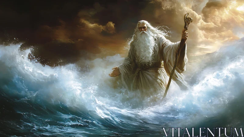 God of the Sea Amidst Stormy Waves AI Image