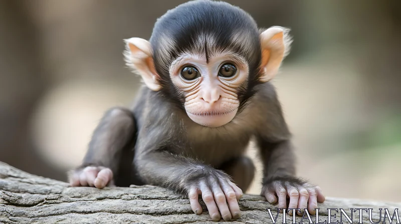 AI ART Cute Young Monkey on Branch