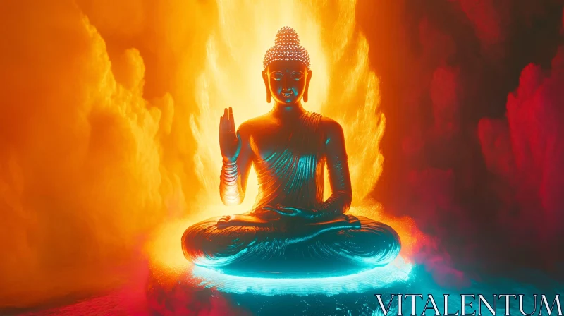 Glowing Buddha Statue Meditation AI Image