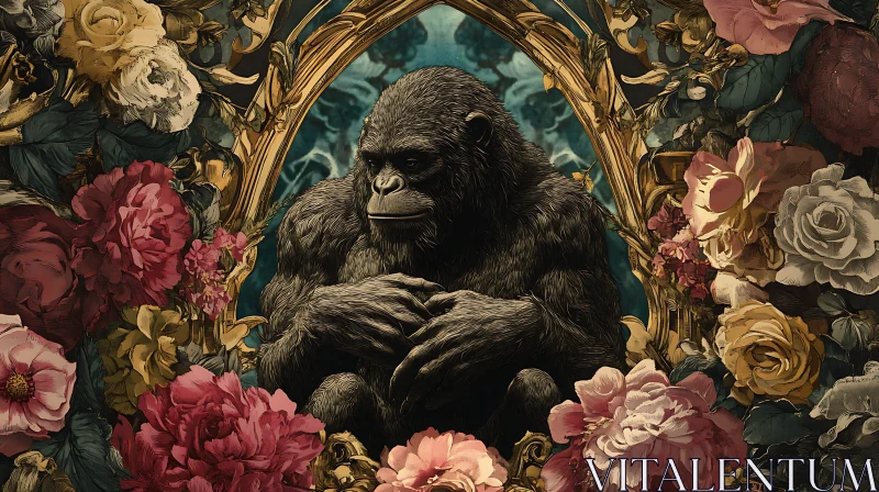 Artistic Gorilla Encased in Floral Splendor AI Image