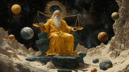 Deity with Scales Amidst Celestial Bodies