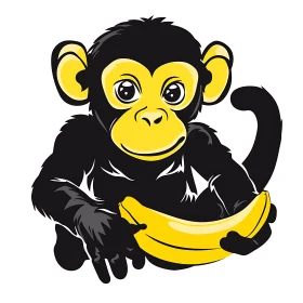 Cute Monkey with Banana Cartoon Art