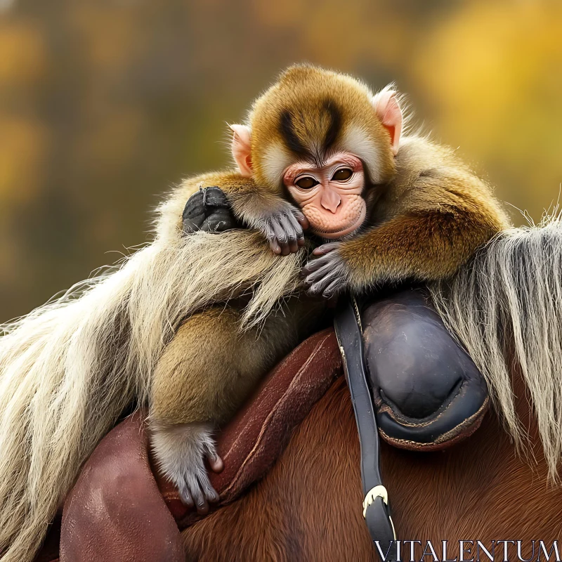 Heartwarming Moment of Monkey and Horse AI Image