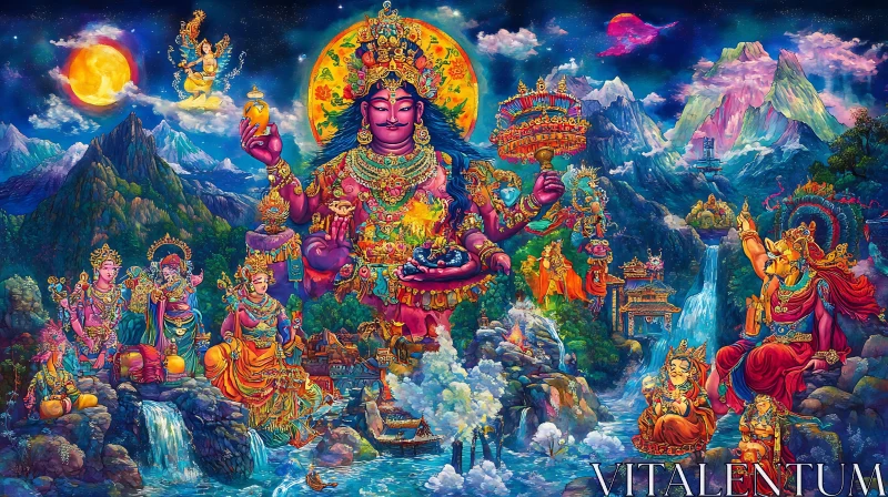 Mythological Gods in a Vibrant Natural Setting Mythological Gods in a Vibrant Natural Setting