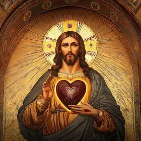 Holy Iconography with Ethereal Halo and Heart