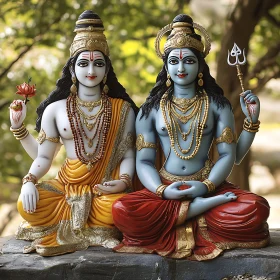 Hindu Deities Statue with Lotus and Trident