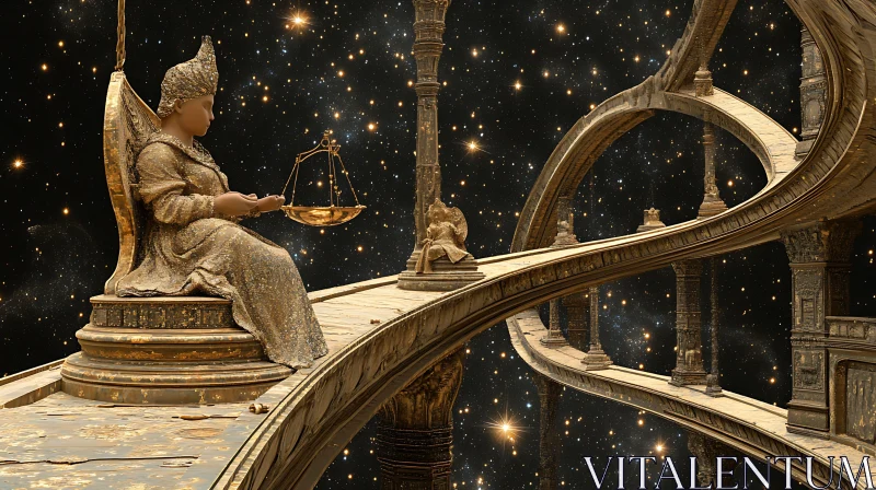 Surreal Cosmic Golden Statue Art