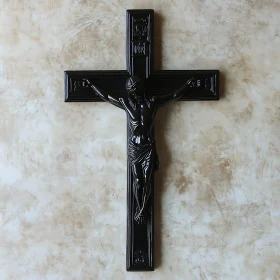 Glossy Crucifix and Textured Wall