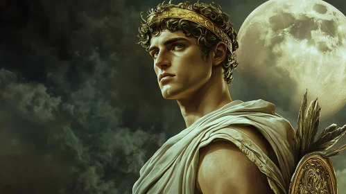 Ancient Greek Warrior and Full Moon