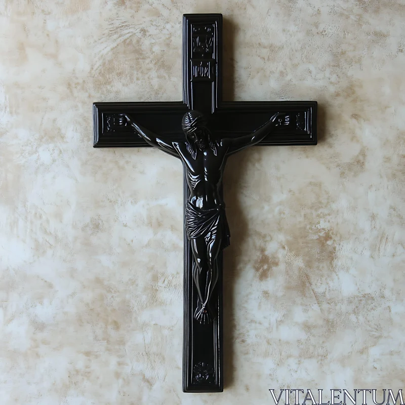 Glossy Crucifix and Textured Wall AI Image