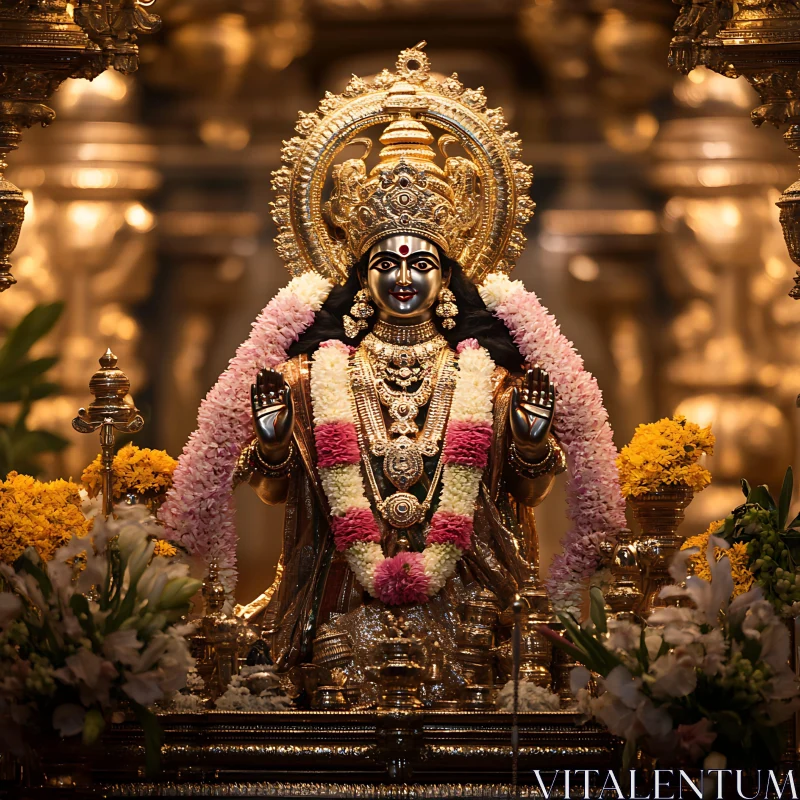 Golden Divine Figure with Floral Garlands AI Image