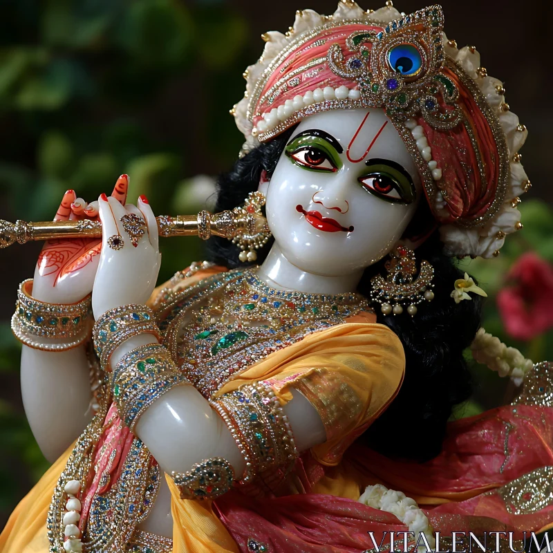 Intricately Designed Deity Sculpture with Flute AI Image