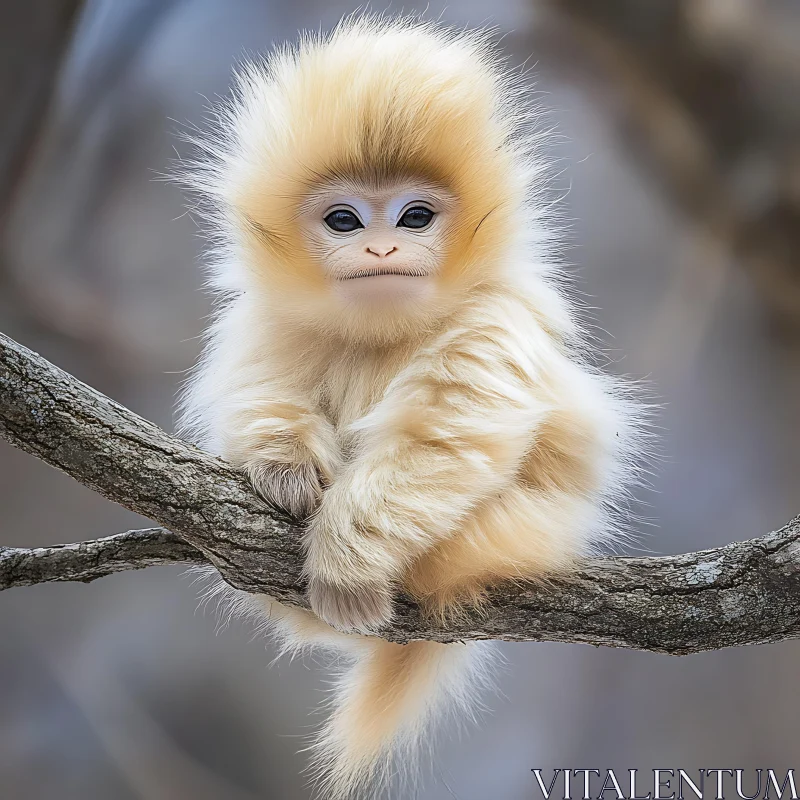 AI ART Cute Golden Monkey Resting on Branch