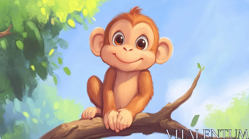 AI ART Cute Cartoon Monkey Illustration