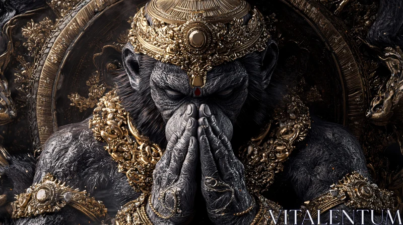 Regal Anthropomorphic Ape with Golden Accessories AI Image