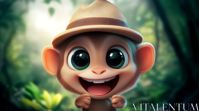 Happy Monkey With Hat in Forest AI Image