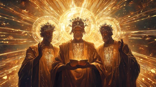 Three Mystical Figures with Glowing Auras