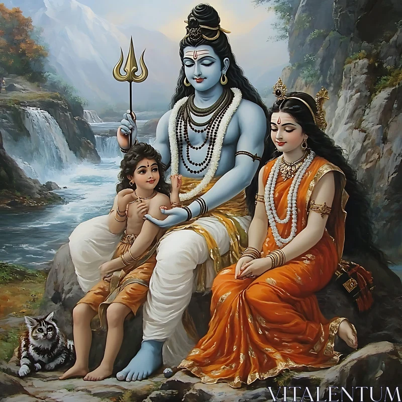 Serene Hindu Family in Nature AI Image