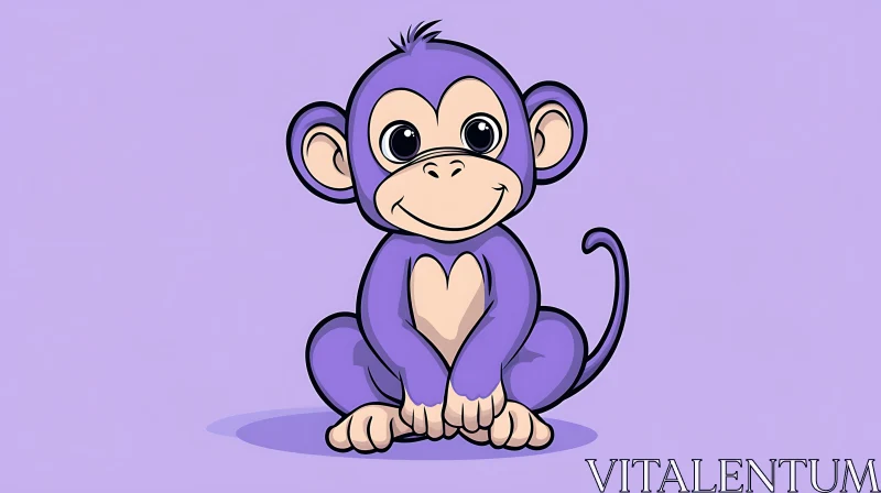 AI ART Cheerful Purple Monkey on Light Purple Background