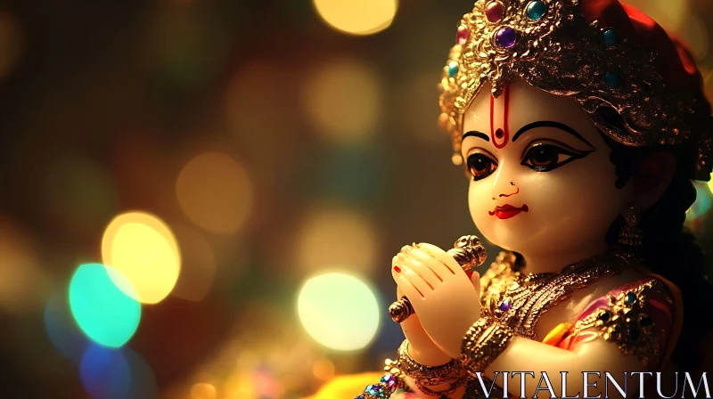 Divine Figurine with Rich Details and Colorful Bokeh AI Image