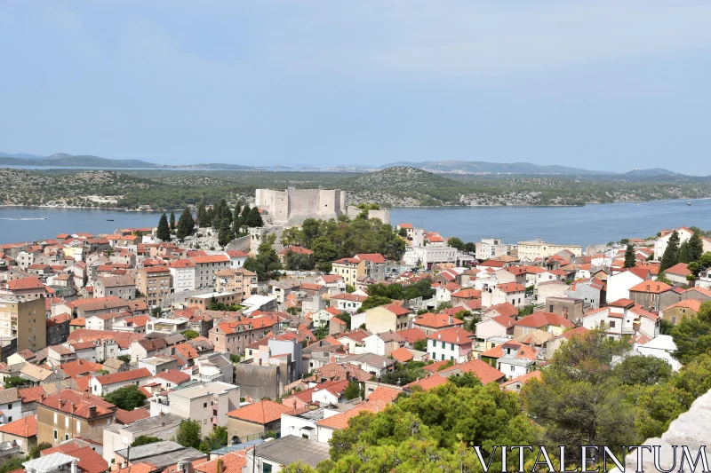 Aerial Croatian Cityscape with Fortress and Sea Free Stock Photo