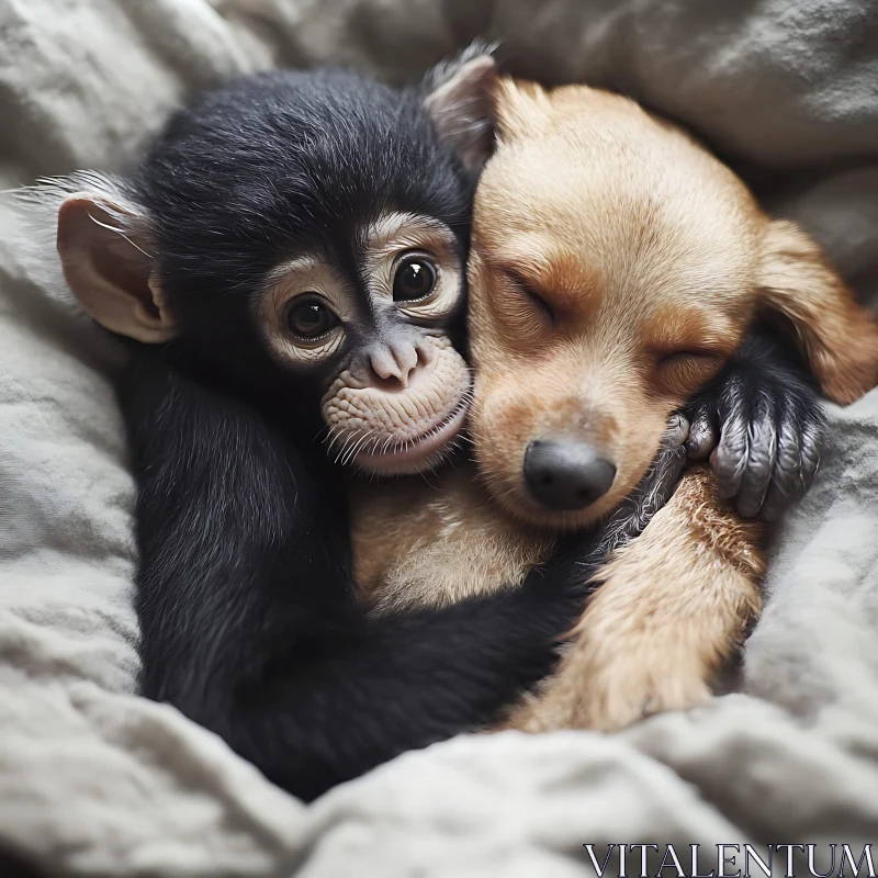 AI ART Heartwarming Animal Friendship in a Cuddle