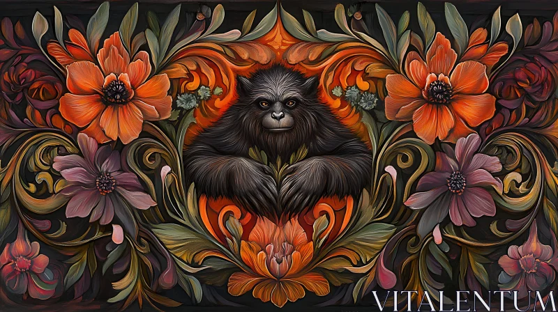 AI ART Intricate Floral and Monkey Design