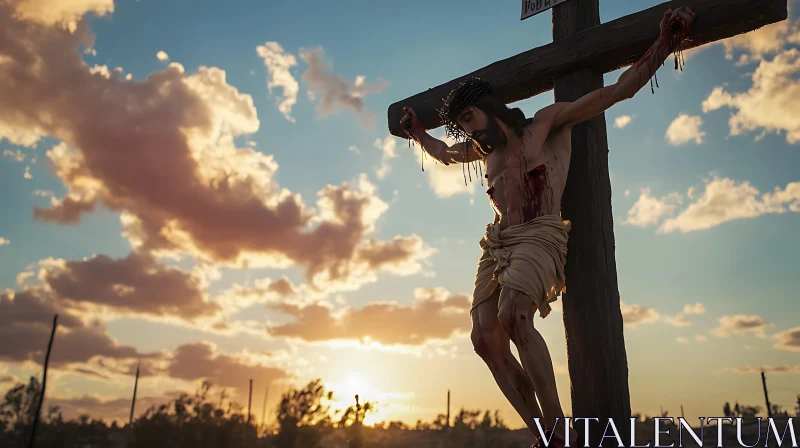 AI ART Crucifixion Depiction with Sunset