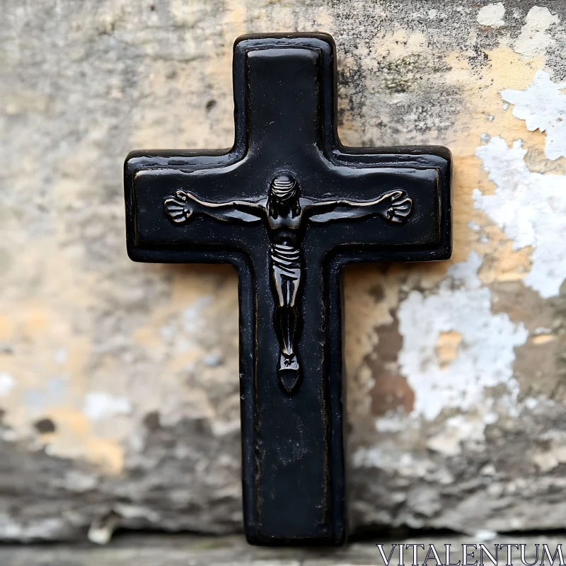 Crucifix against Aged Stone AI Image