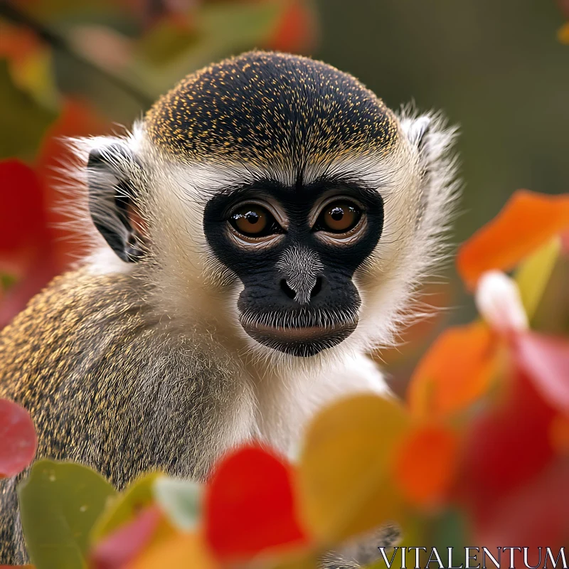 AI ART Monkey in Autumn Leaves