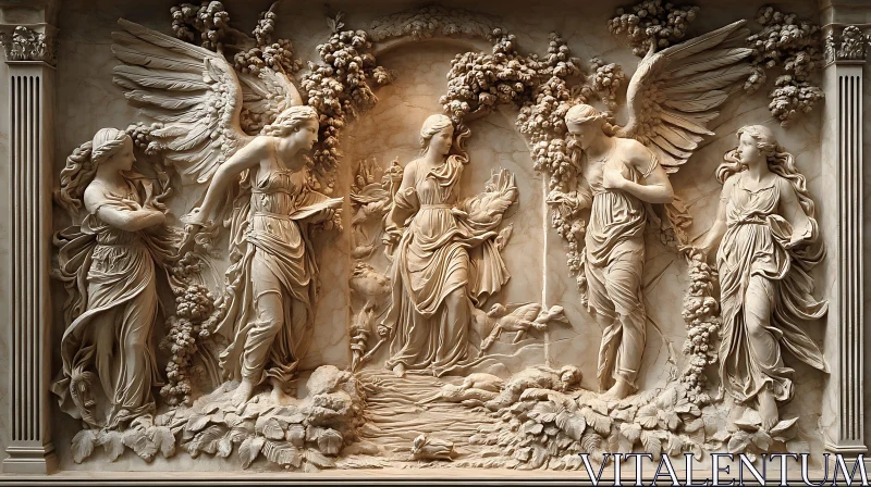 Classical Stone Sculpture with Angels and Deities AI Image