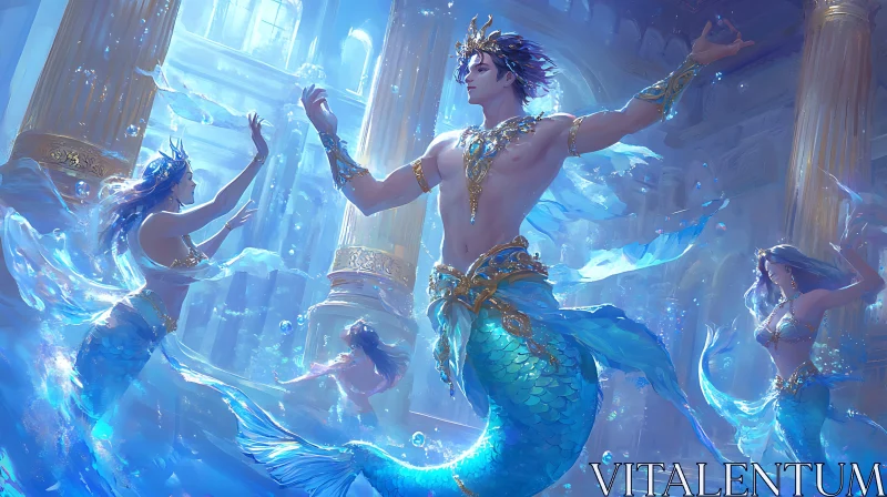 Mermaids' Graceful Dance in Lavish Underwater World AI Image