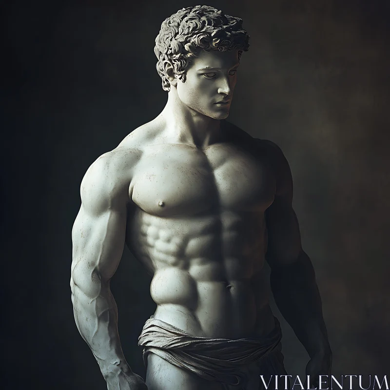 Classical Marble Sculpture of a Muscular Man AI Image