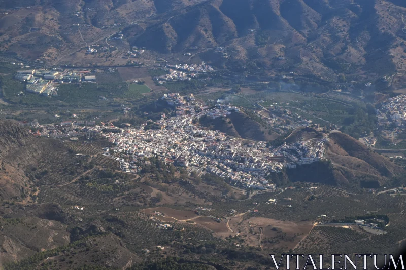 Spanish Hilltop Town Aerial Scene Free Stock Photo