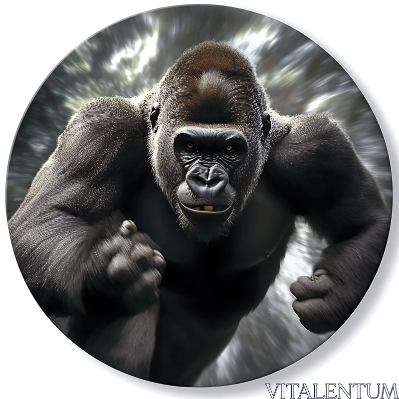 AI ART Dynamic Gorilla Charging through the Forest