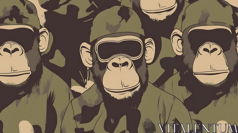 Illustrated Chimpanzees in Military Camo AI Image