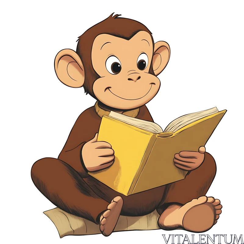 Cute Cartoon Monkey with a Book AI Image