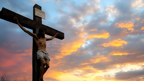 Jesus on the Cross at Sunset